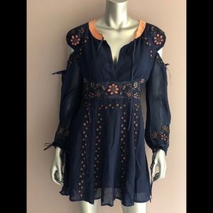 Navy Embroidered BoHo style dress